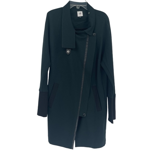 CABi Womens Size Medium Forest Green Renaissance Coat Style 3725 Black Trim - Picture 1 of 12